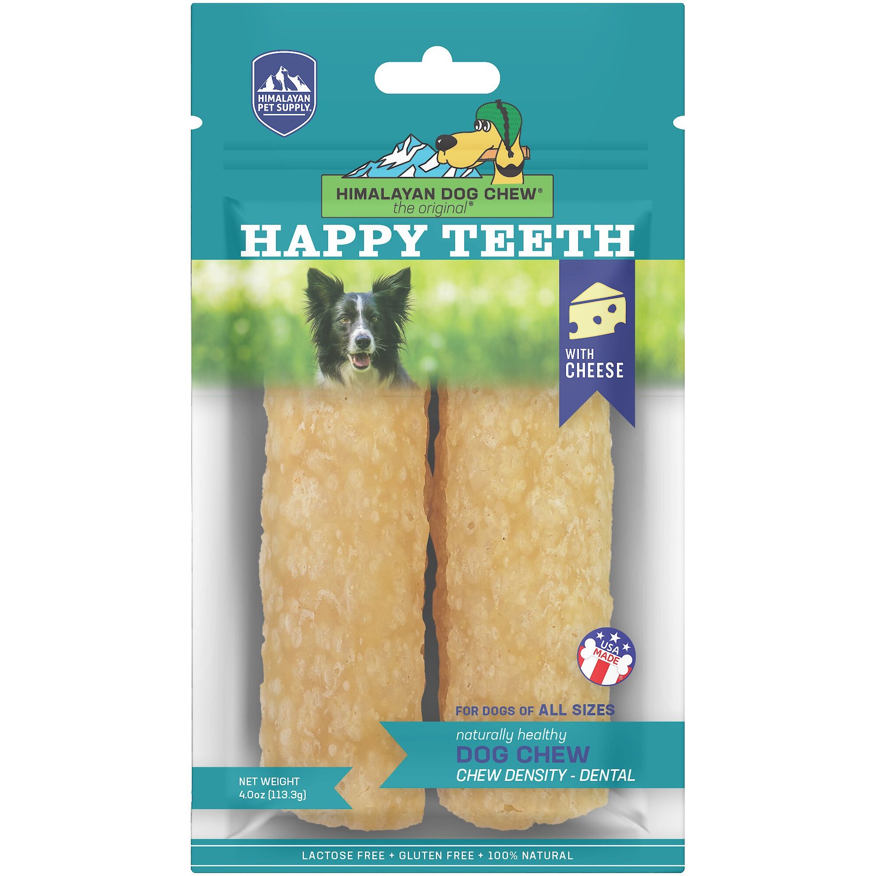 Himalayan Dog Chew Happy Teeth Himalayan Cheese Flavor Dental Dog Treat, 2 piece, Large