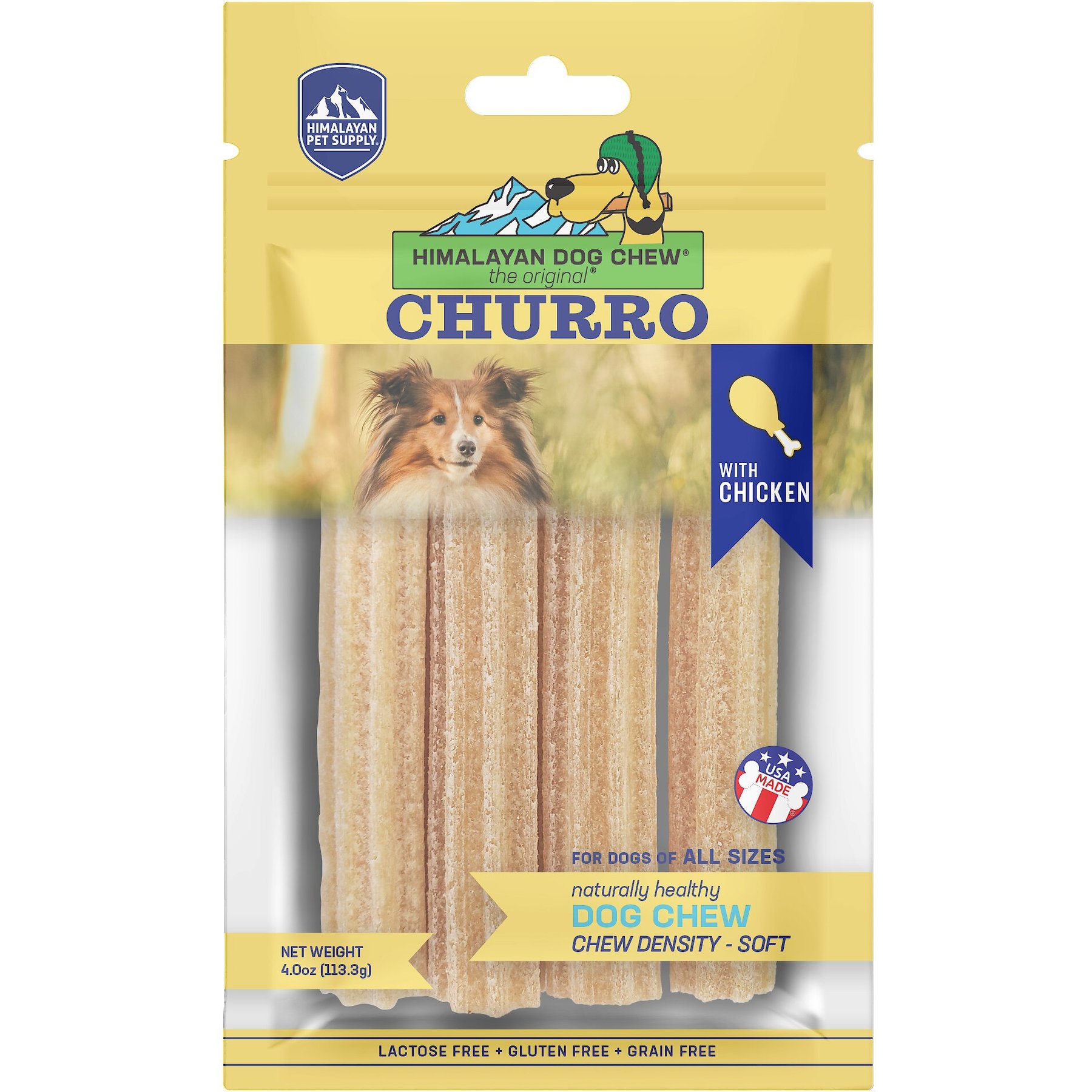 Himalayan Dog Chew yakyCHURRO Real Chicken Flavor Dog Treats, 4 count
