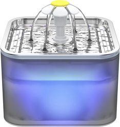 HINTON Stainless Steel Bowl Bpa-free Plastic Dog & Cat Water Fountain with LED Light, 101-oz, Grey