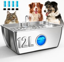 HINTON Ultra Quiet BPA-Free Stainless Steel Dog Water Fountain, Silver, 3.2-gal