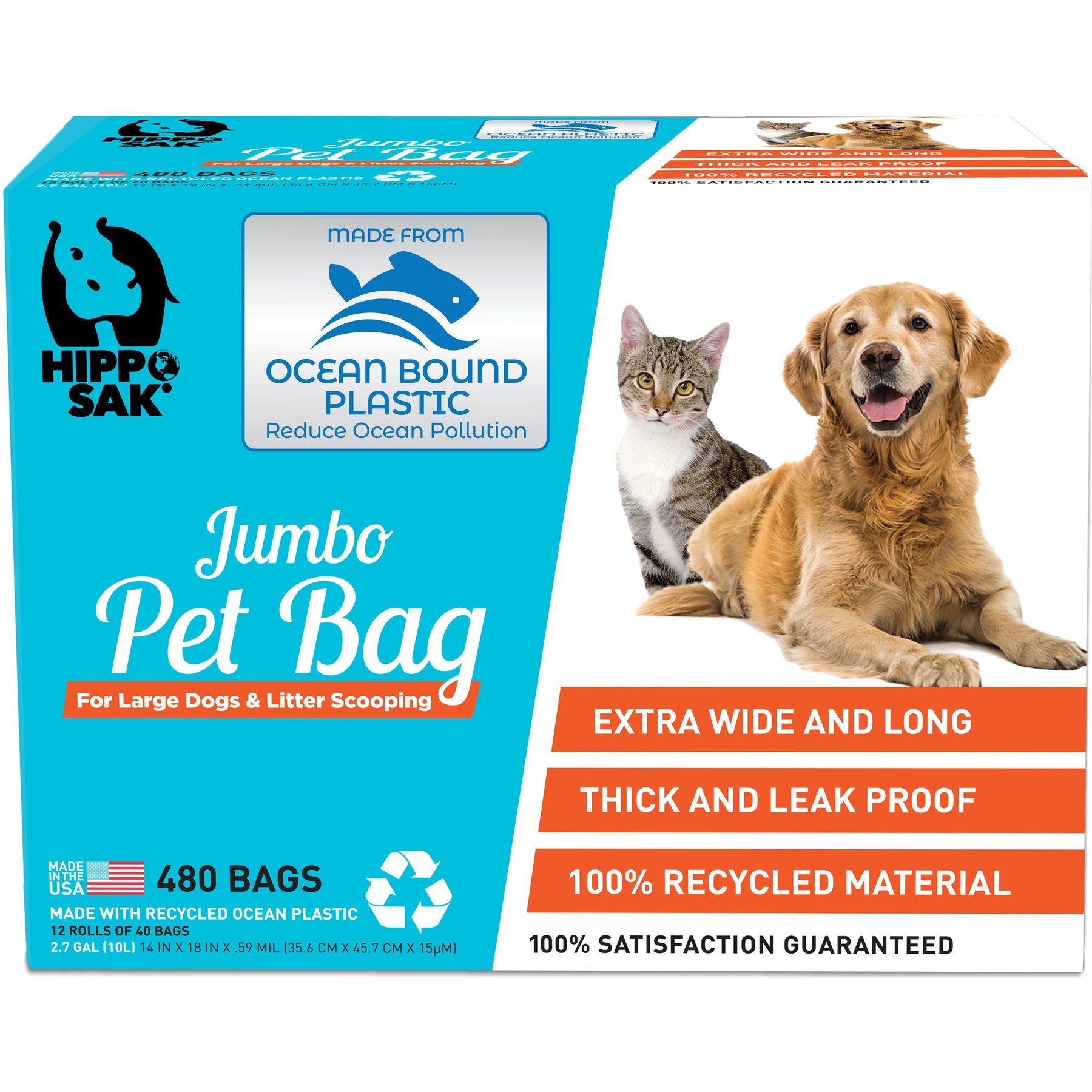 Hippo Sak Ocean Pet Poop Bags, 480 count