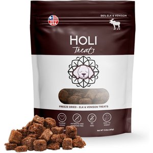 HOLI All Natural & Wild Caught Elk & Venison Meat Dog Freeze-Dried Treat, 3-oz bag