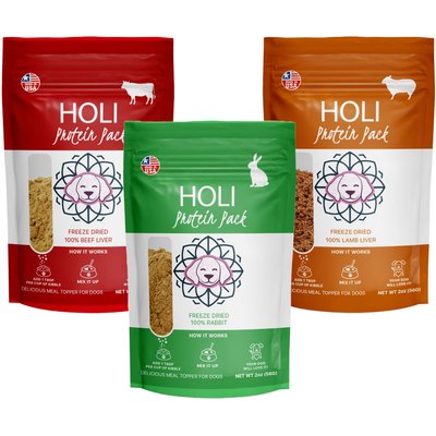HOLI HOLI Beef Liver, Lamb Liver, Rabbit Variety Pack Grain-Free Freeze-Dried Dog & Cat Food Topper, 2-oz bag, 3 count