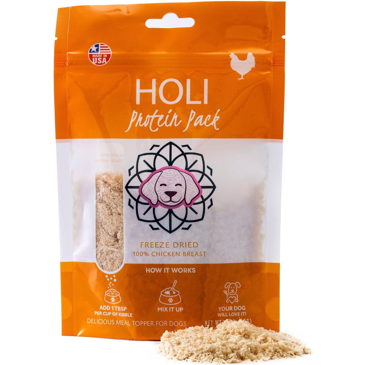 HOLI Chicken Breast Protein Pack Grain-Free Freeze-Dried Dog Food Topper, 7-oz bag