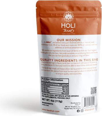 Show full view: HOLI Lamb Liver Grain-Free Freeze-Dried Dog Treats, 4-oz bag slide 6 of 8