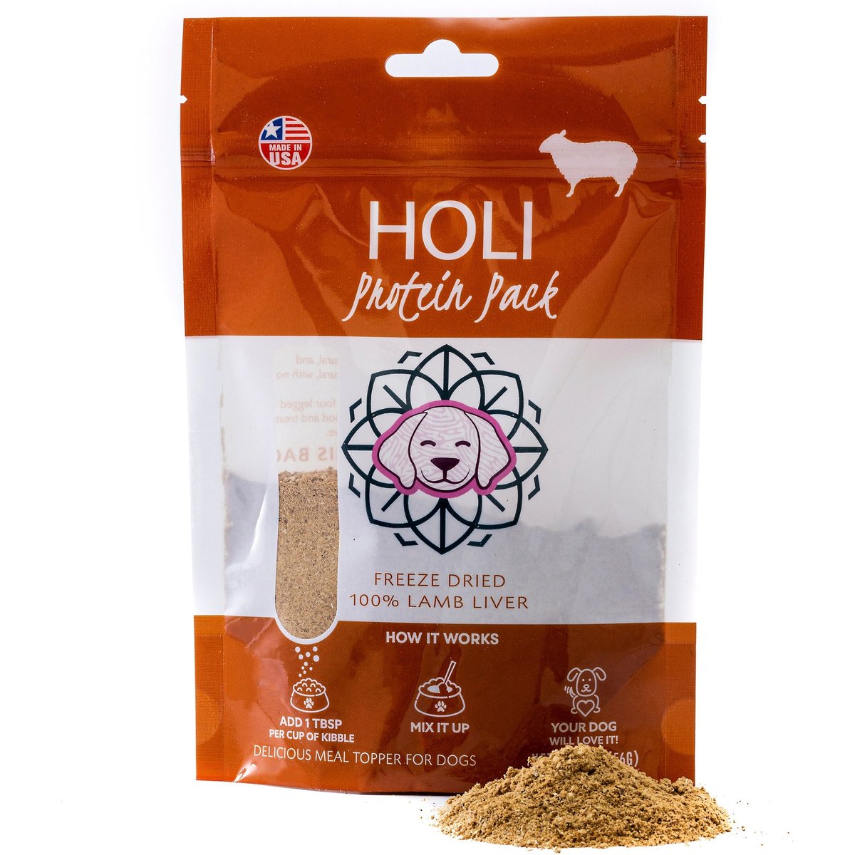 HOLI Lamb Liver Protein Pack Grain-Free Freeze-Dried Dog Food Topper, 8-oz bag