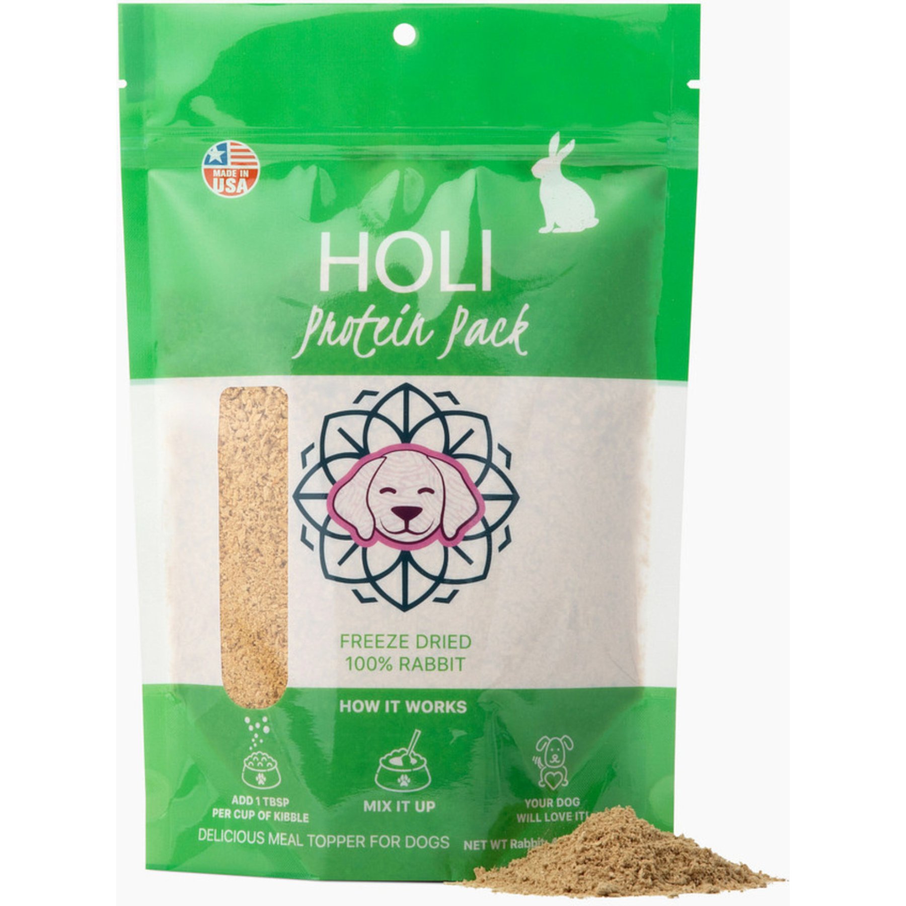 HOLI Rabbit Protein Pack Grain-Free Freeze-Dried Dog Food Topper, 3.5-oz bag
