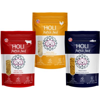 HOLI HOLI Topper Variety Pack Beef Liver, Wild Caught Salmon, Chicken Breast Dog & Cat Food topping, 5.25-oz bag