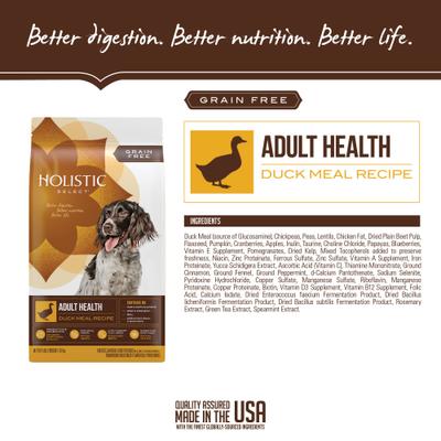 Show full view: Holistic Select Adult Health Duck Meal Recipe Grain-Free Dry Dog Food, 24-lb bag slide 5 of 13
