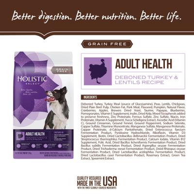 Show full view: Holistic Select Adult Health Grain-Free Deboned Turkey & Lentils Recipe Dry Dog Food, 24-lb bag slide 5 of 13