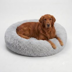 HOMAGICO Calming Shag Fur Donut Cuddler Removable Cover Bolster Dog & Cat Bed, Grey, Large
