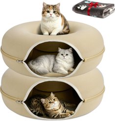 HOMAGICO Cat Cave Tunnel Bed, 2 count, Large: 24-in, Beige