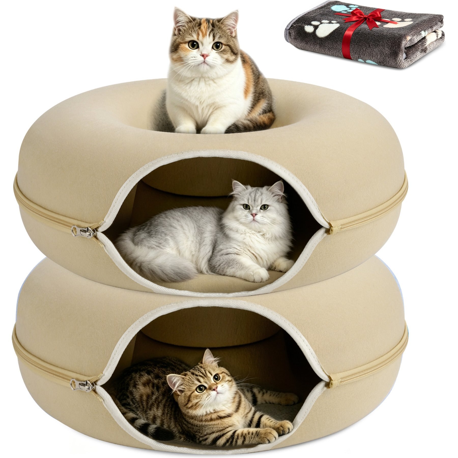 HOMAGICO Cat Cave Tunnel Bed, 2 count, Large: 24-in, Beige