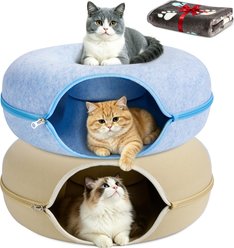HOMAGICO Cat Cave Tunnel Bed, 2 count, Large: 24-in, Blue/Beige