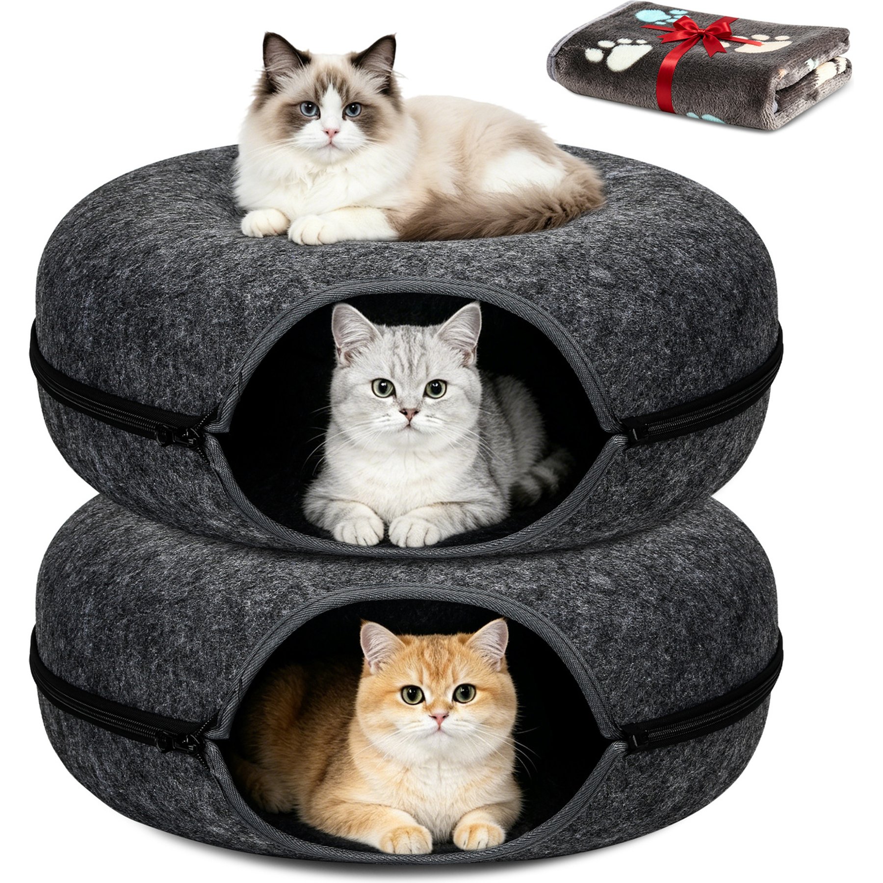HOMAGICO Cat Cave Tunnel Bed, Large: 24-in, 2 count, Black