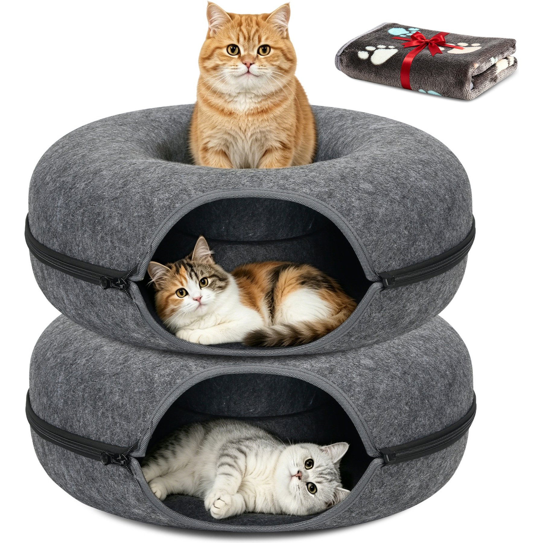 HOMAGICO Cat Cave Tunnel Bed, Large: 24-in, 2 count, Dark Grey