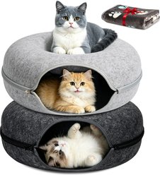 HOMAGICO Cat Cave Tunnel Bed, Large: 24-in, 2 count, Light Grey/Black