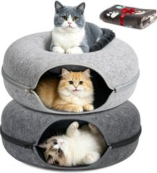 HOMAGICO Cat Cave Tunnel Bed, Large: 24-in, 2 count, Light Grey/Dark Grey