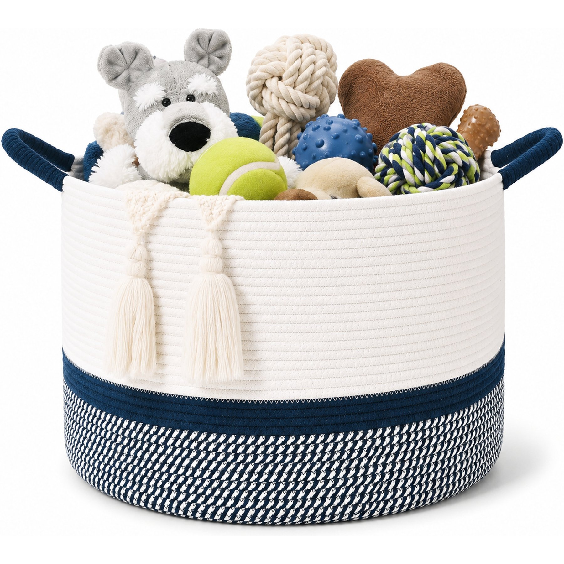 HOMAGICO Cotton Rope Elevated Storage Basket Dog Toy Bin, X-Large, Blue