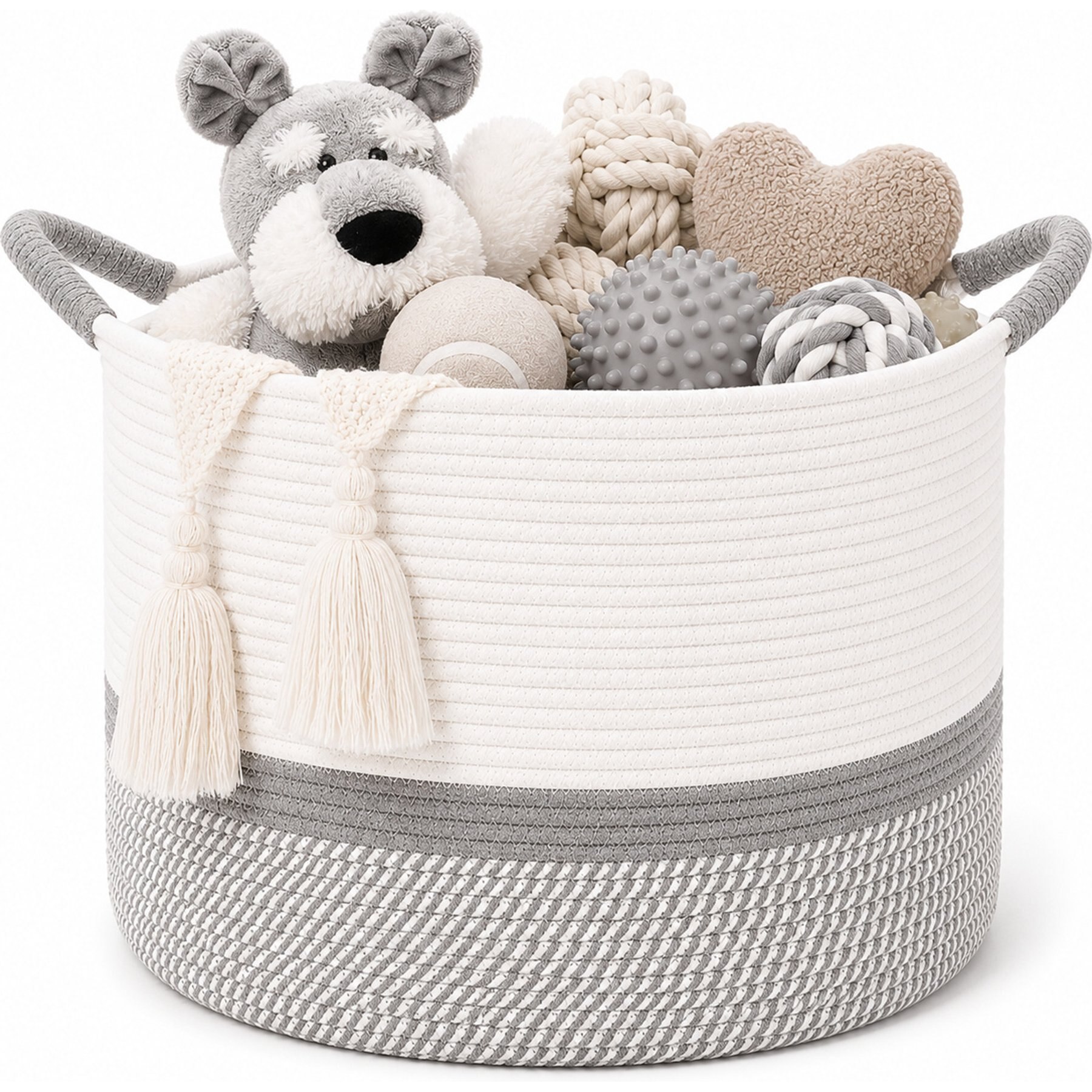 HOMAGICO Cotton Rope Elevated Storage Basket Dog Toy Bin, X-Large, Grey