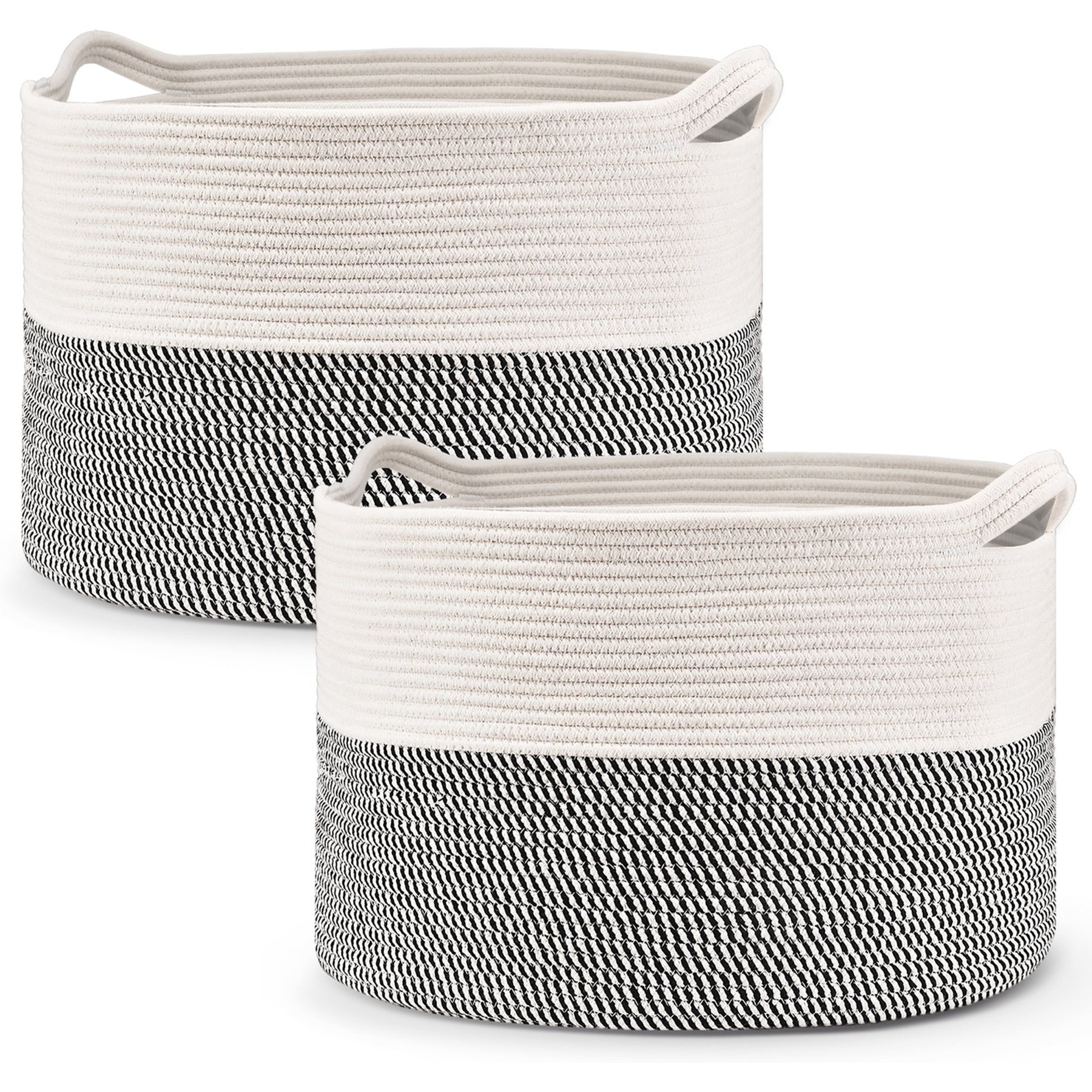 HOMAGICO Cotton Rope Storage Basket Dog & Cat Toy-Bin, 2 count, X-Large: 22 x 13-in, Black