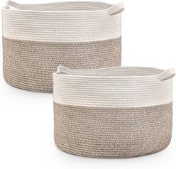 HOMAGICO Cotton Rope Storage Basket Dog & Cat Toy-Bin, 2 count, X-Large: 22 x 13-in, Brown