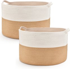 HOMAGICO Cotton Rope Storage Basket Dog & Cat Toy-Bin, 2 count, X-Large: 22 x 13-in, Jute