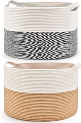 HOMAGICO Cotton Rope Storage Basket Dog & Cat Toy Bin, X-Large: 22 x 13-in, 2 count, Black/Jute