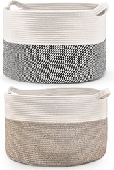 HOMAGICO Cotton Rope Storage Basket Dog & Cat Toy Bin, X-Large: 22 x 13-in, 2 count, Brown/Black