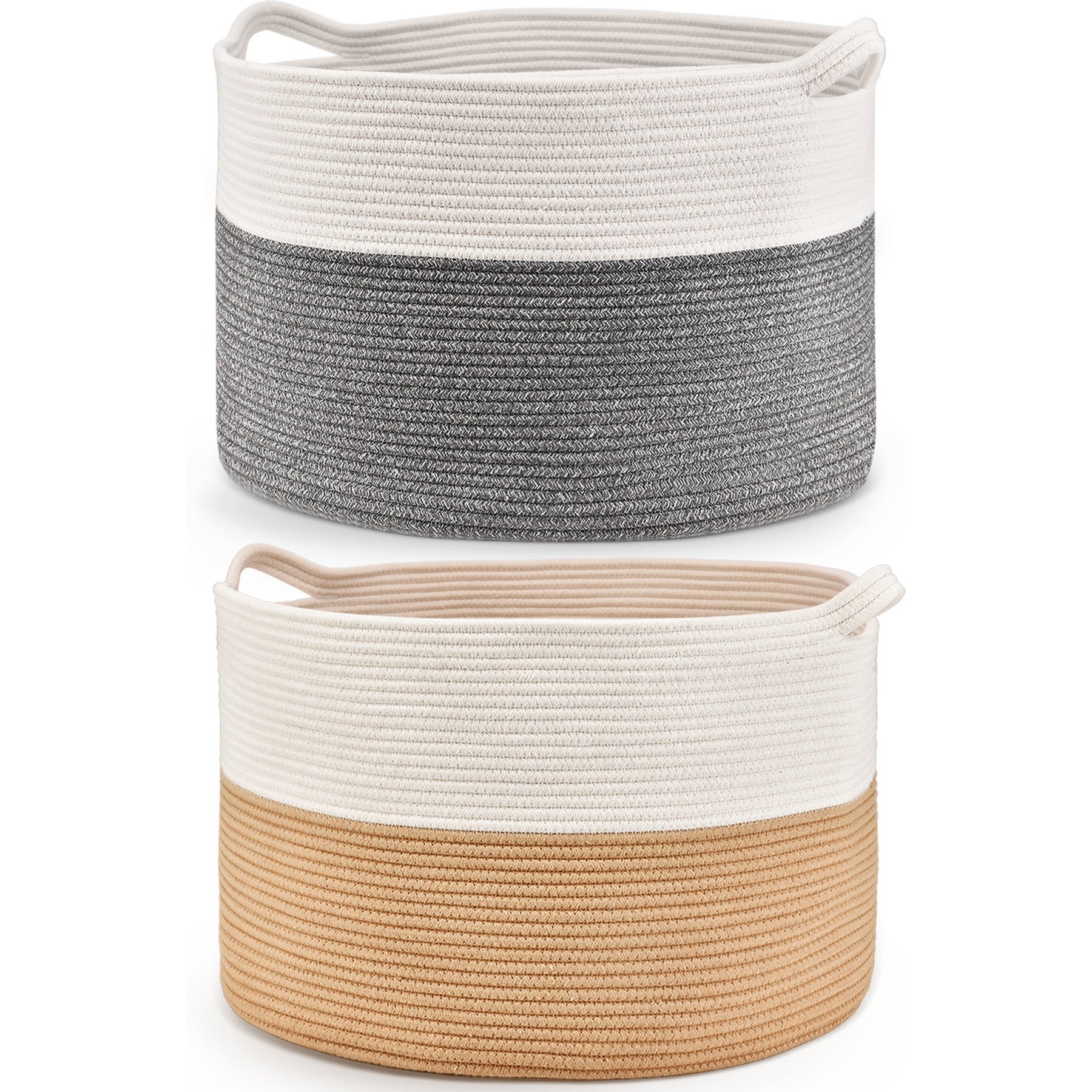 HOMAGICO Cotton Rope Storage Basket Dog & Cat Toy Bin, X-Large: 22 x 13-in, 2 count, Grey/Jute