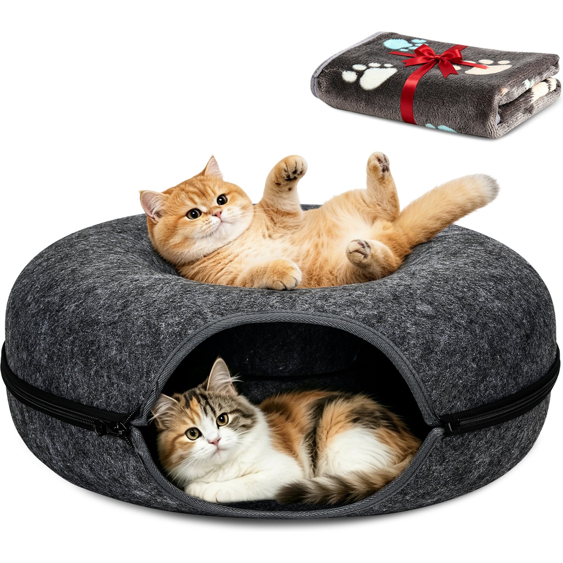 HOMAGICO Hideaway Cave & Scratcher Stuffing Free Chasers Tunnel Cat Toy, 20-in, Black
