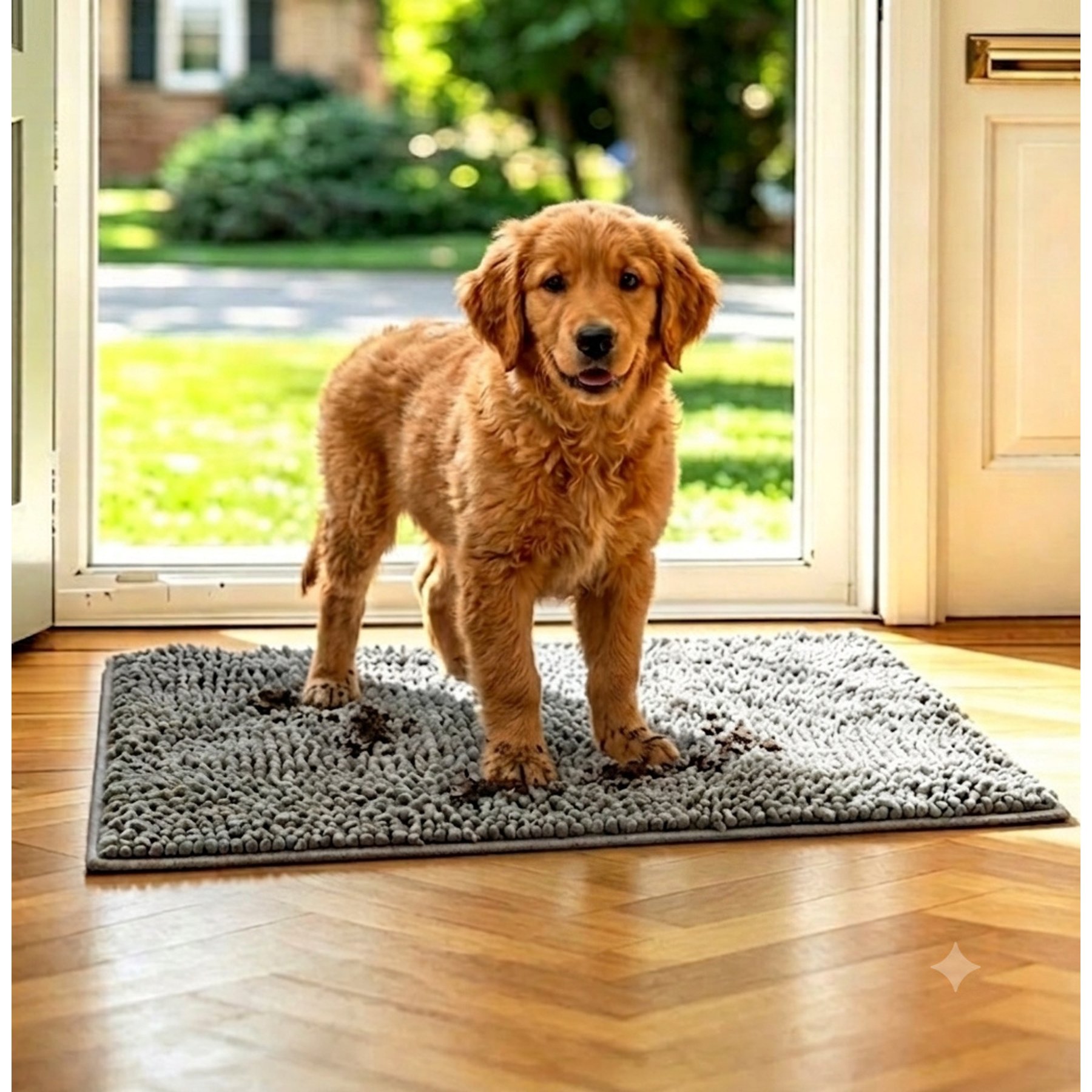 HOMAGICO Highly Absorbent Chenille Dog Door Crate Mat, Grey, 32-in