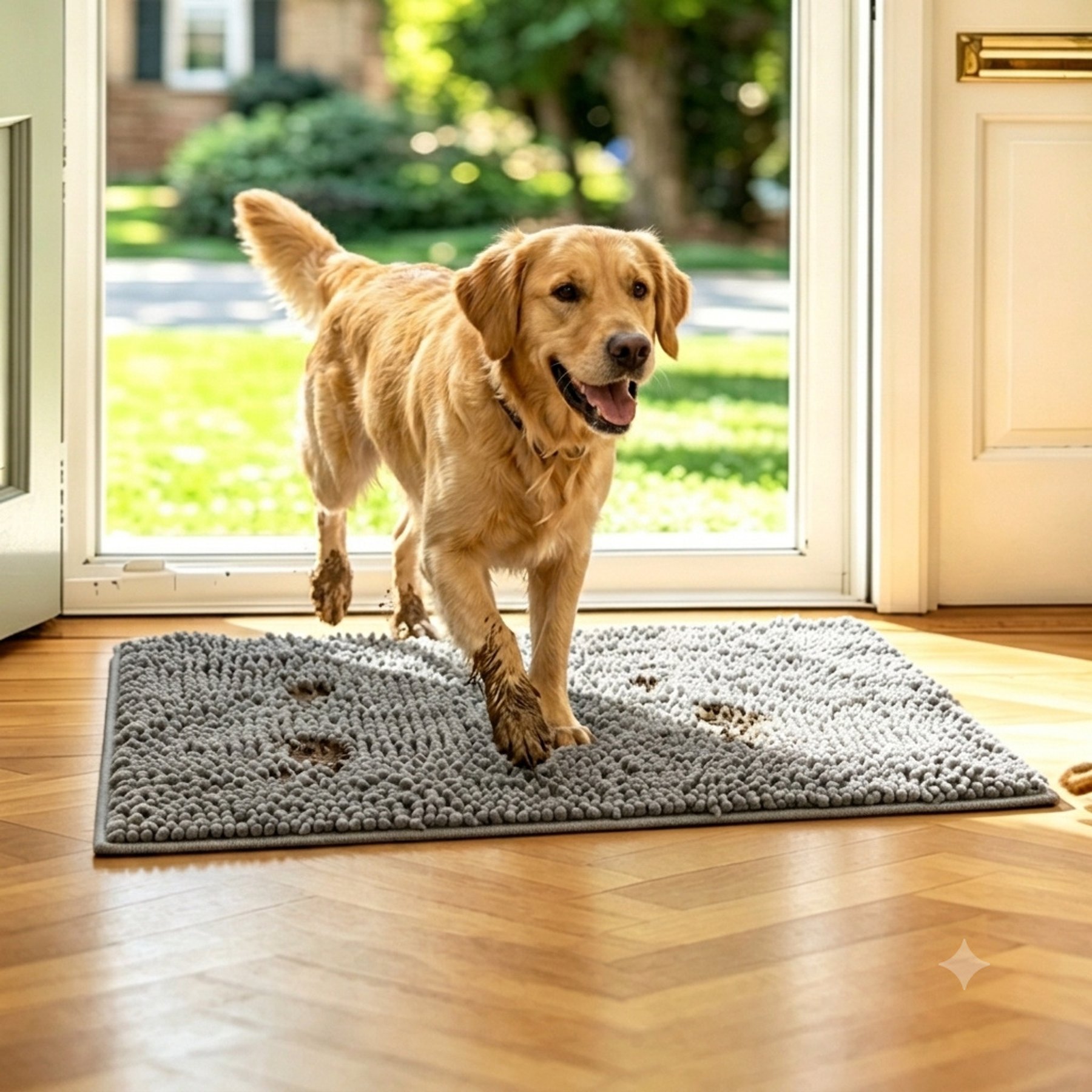 HOMAGICO Highly Absorbent Chenille Dog Door Crate Mat, Grey, 36-in