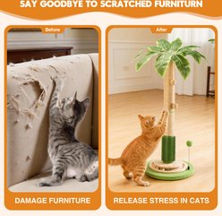 HOMAGICO Sisal Rope 45-in Sherpa Scratching Posts Cat Tree with Self Groomer Brush & Interactive Ball, Green slide 2 of 7