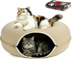 HOMAGICO Tunnel Hideaway Cave & Scratcher Cat Bed, Beige, Medium slide 1 of 6