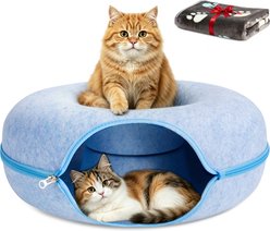 HOMAGICO Tunnel Hideaway Cave & Scratcher Cat Bed, Blue, Large