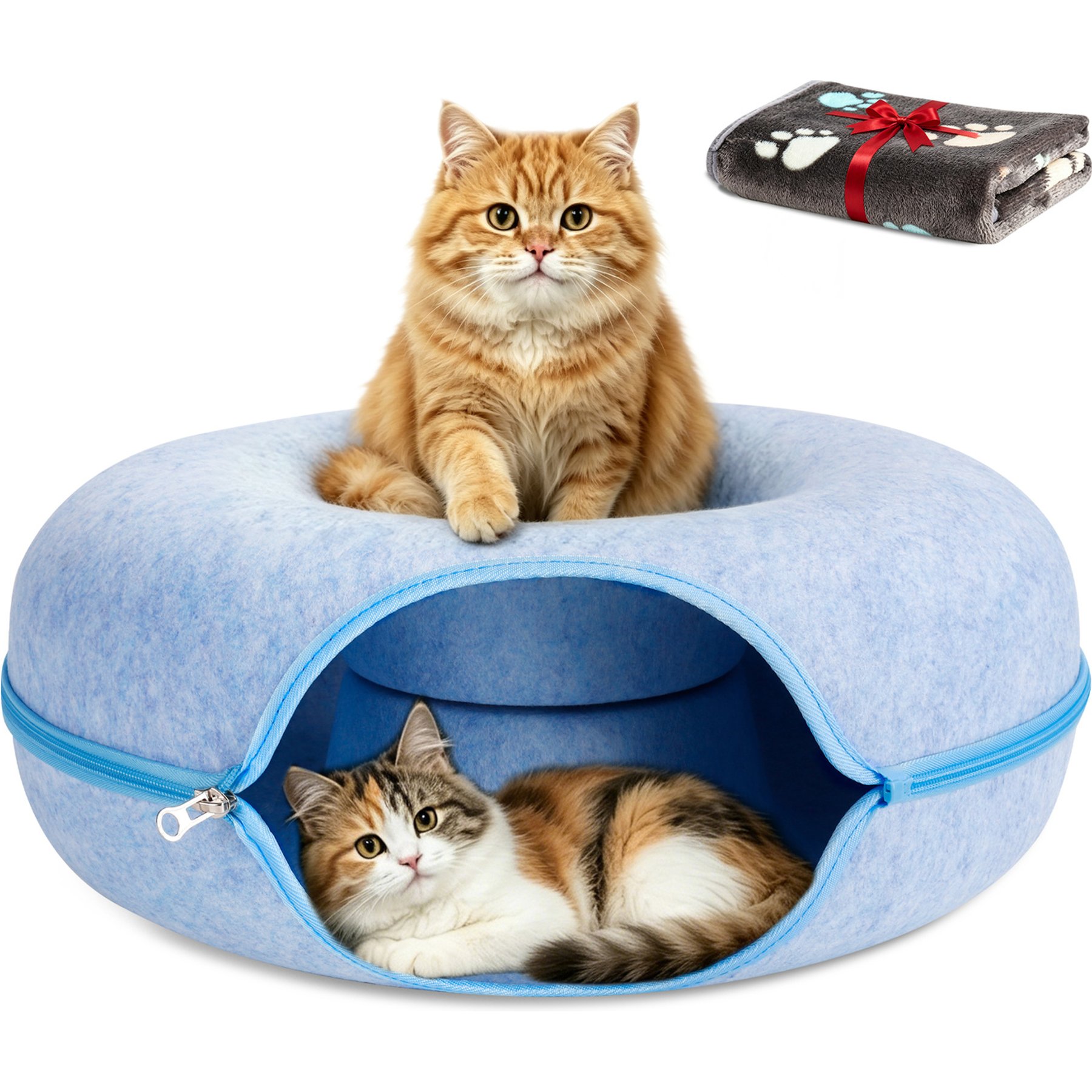 HOMAGICO Tunnel Hideaway Cave & Scratcher Cat Bed, Blue, Large