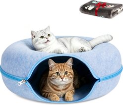 HOMAGICO Tunnel Hideaway Cave & Scratcher Cat Bed, Blue, Medium