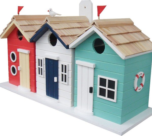 Show full view: Home Bazaar Brighton Beach Huts Birdhouse, Red & Aqua slide 1 of 2