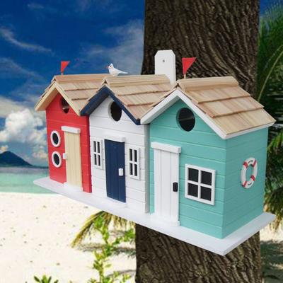 Show full view: Home Bazaar Brighton Beach Huts Birdhouse, Red & Aqua slide 2 of 2