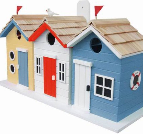 Show full view: Home Bazaar Brighton Beach Huts Birdhouse, Yellow & Blue slide 1 of 4