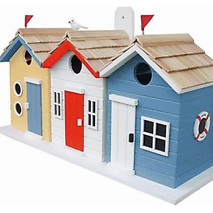 Home Bazaar Brighton Beach Huts Birdhouse, Yellow & Blue
