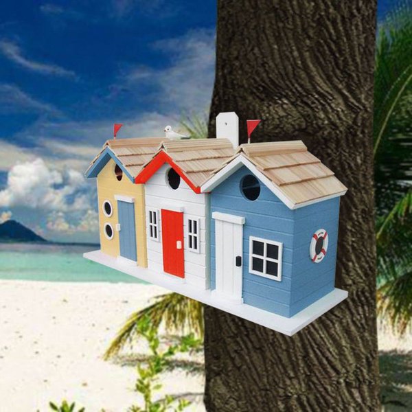 Show full view: Home Bazaar Brighton Beach Huts Birdhouse, Yellow & Blue slide 2 of 4