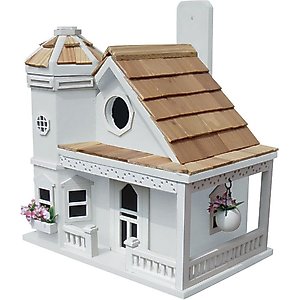 Home Bazaar Flower Pot Cottage Birdhouse, White