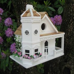 Home Bazaar Flower Pot Cottage Birdhouse, White slide 2 of 3