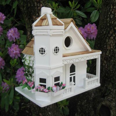 Show full view: Home Bazaar Flower Pot Cottage Birdhouse, White slide 2 of 3