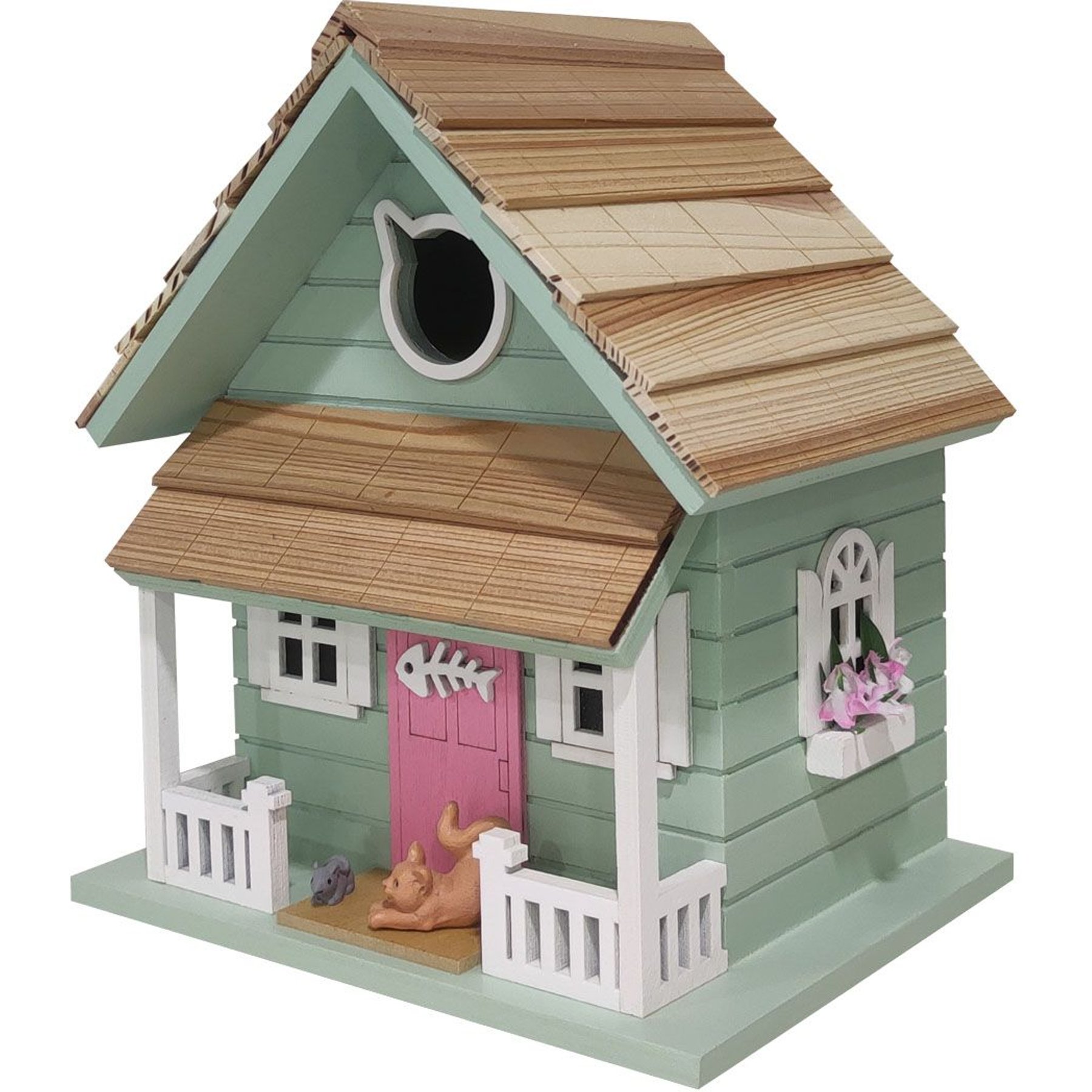 HOME BAZAAR Kitty Cottage Birdhouse, Green - Chewy.com
