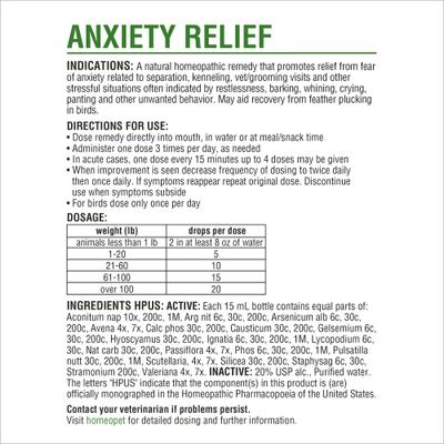 Show full view: HomeoPet Anxiety Relief Dog, Cat, Bird & Small Animal Supplement, 450 drops,15-ml slide 7 of 9