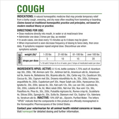 Show full view: HomeoPet Cough Homeopathic Medicine for Cough Suppressant for Birds, Cats, Dogs & Small Pets, 450 drops slide 7 of 9