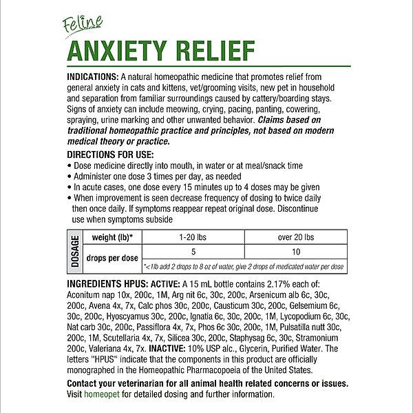 Show full view: HomeoPet Feline Anxiety Relief Cat Supplement, 450 drops slide 6 of 8